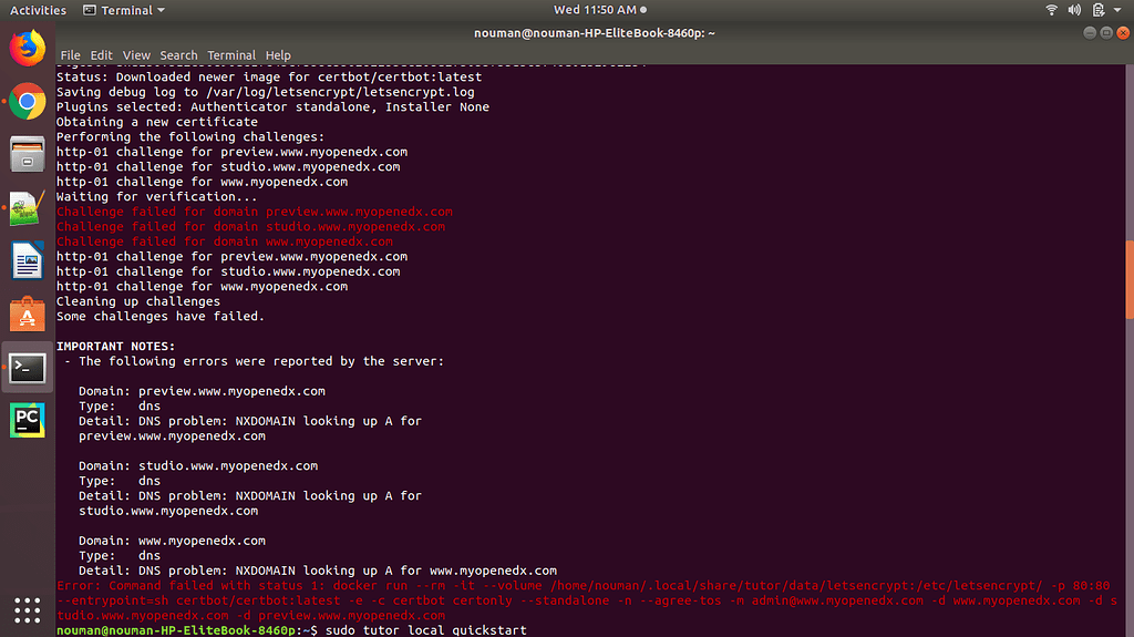 Domain Issue when try to run tutor local quickstart - Tutor - Overhang.IO